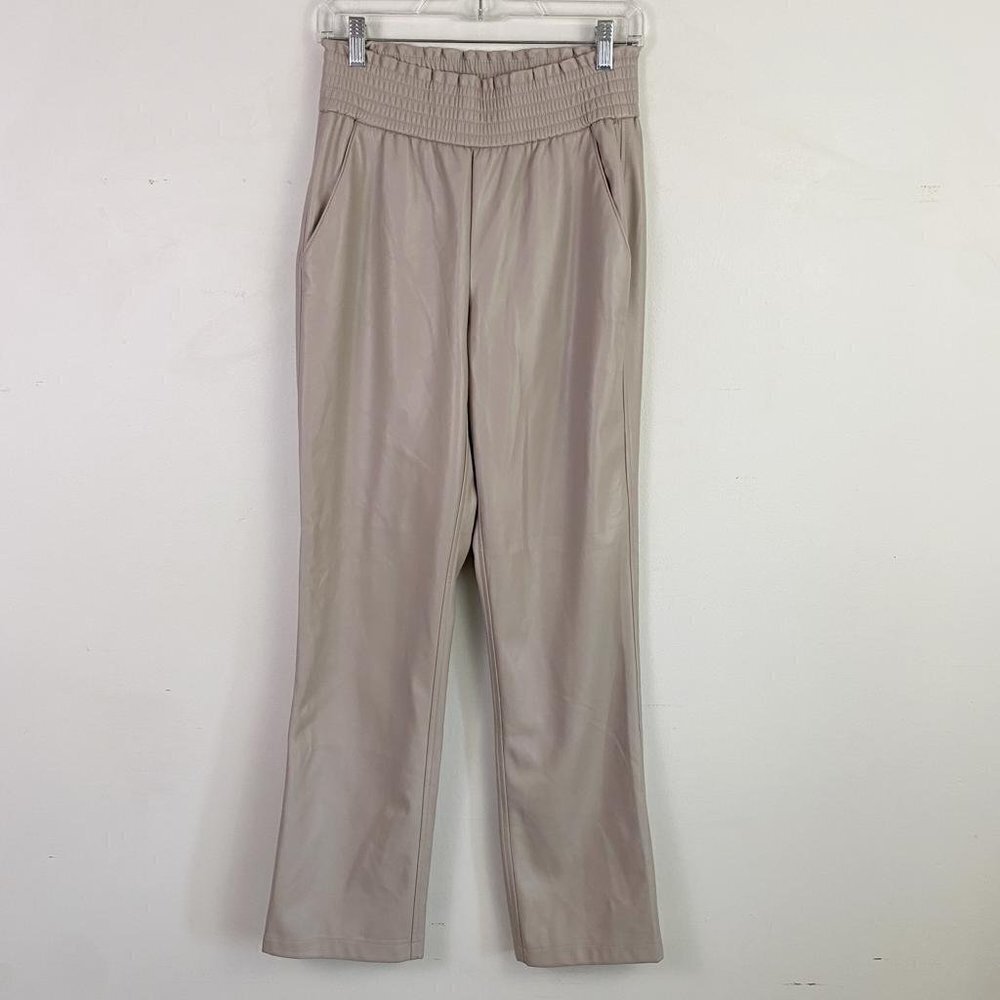 Joie beige vegan leather high waisted straight leg trousers